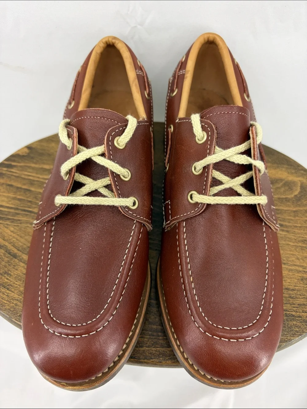 Unused! Vintage Foot Traits Boys Classic Brown Leather Loafers Boat Shoes, sz 5